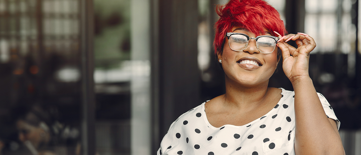 Young African American female working in an office.